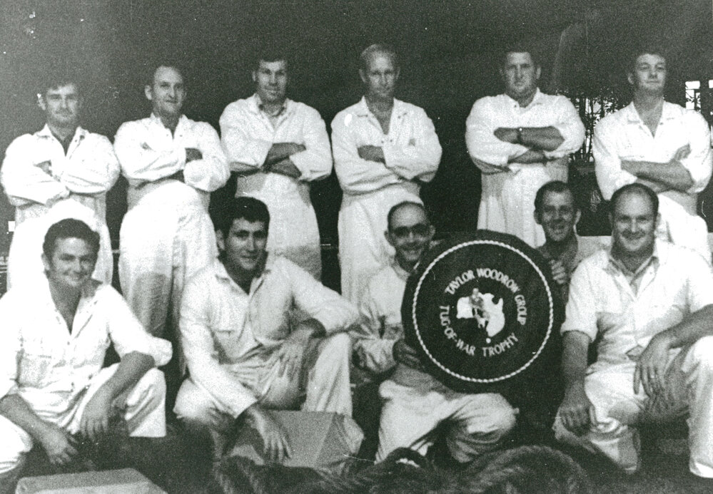 Albion Park Bushfire Brigade Tug-of-war team with the Taylor Woodrow Group Trophy