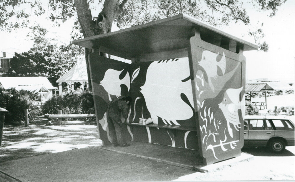 Painting the bus shelter at Shellharbour foreshore