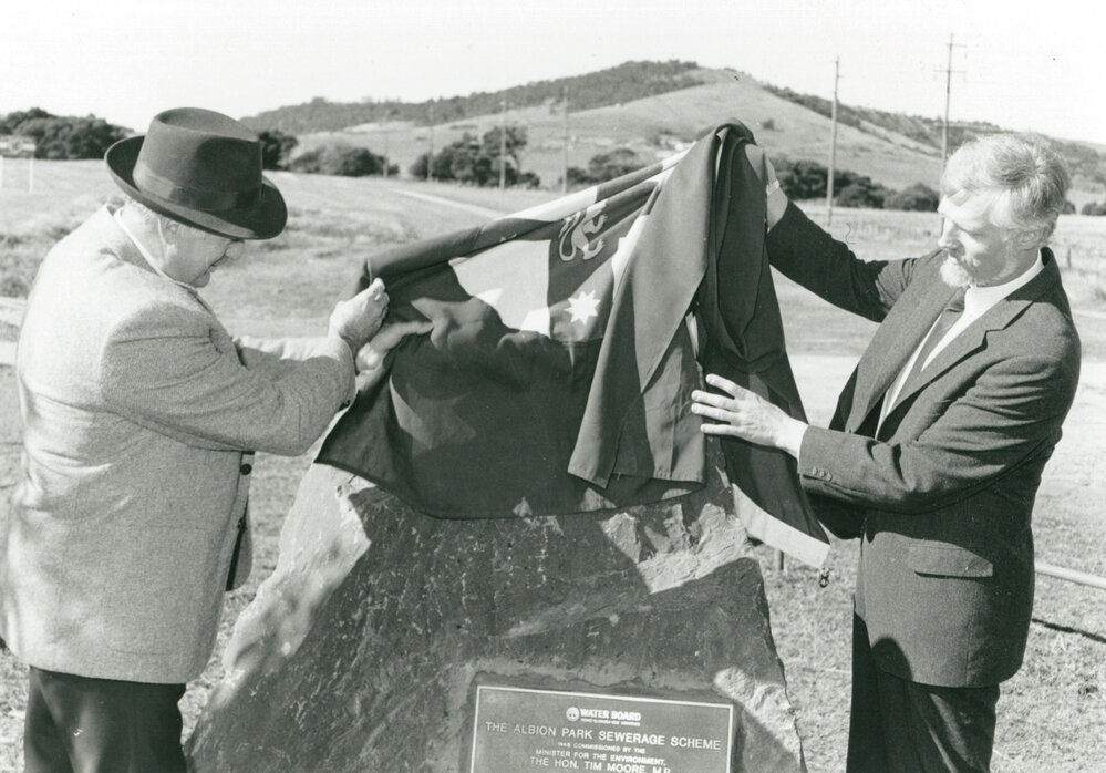 MP Bob Harrison &amp; the Hon Tim Moore opening the Albion Park Sewerage Scheme 1989