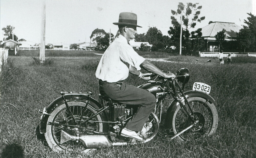 Lew Stubbs on his new bike at Mullumbimby