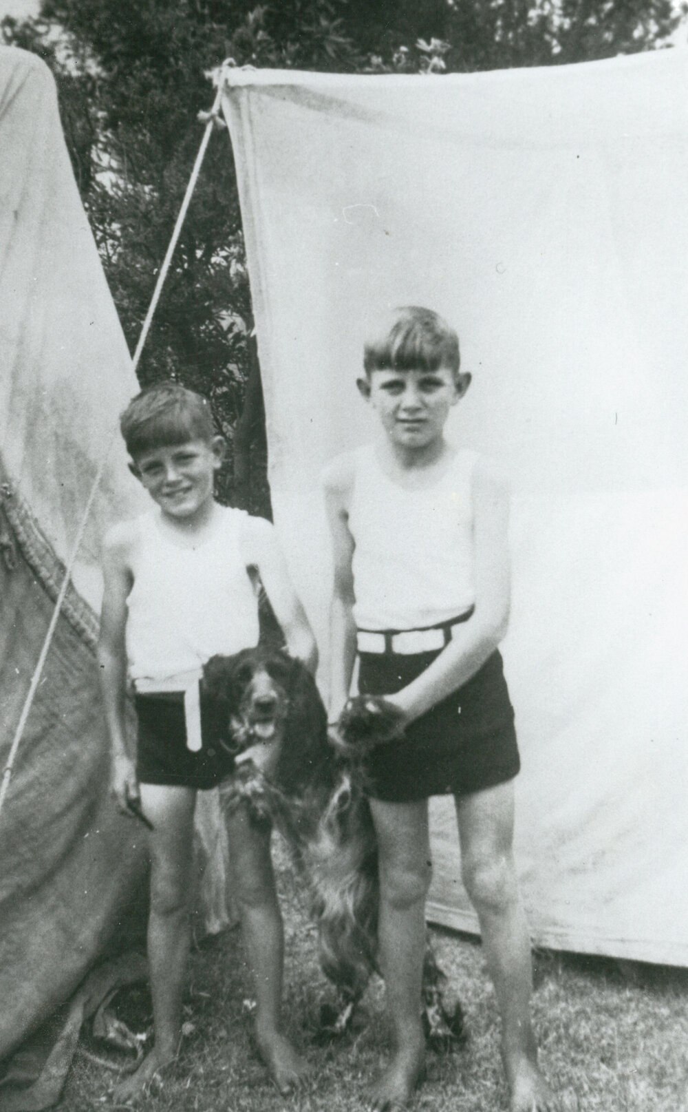 Des and John Stubbs with their dog, Tess