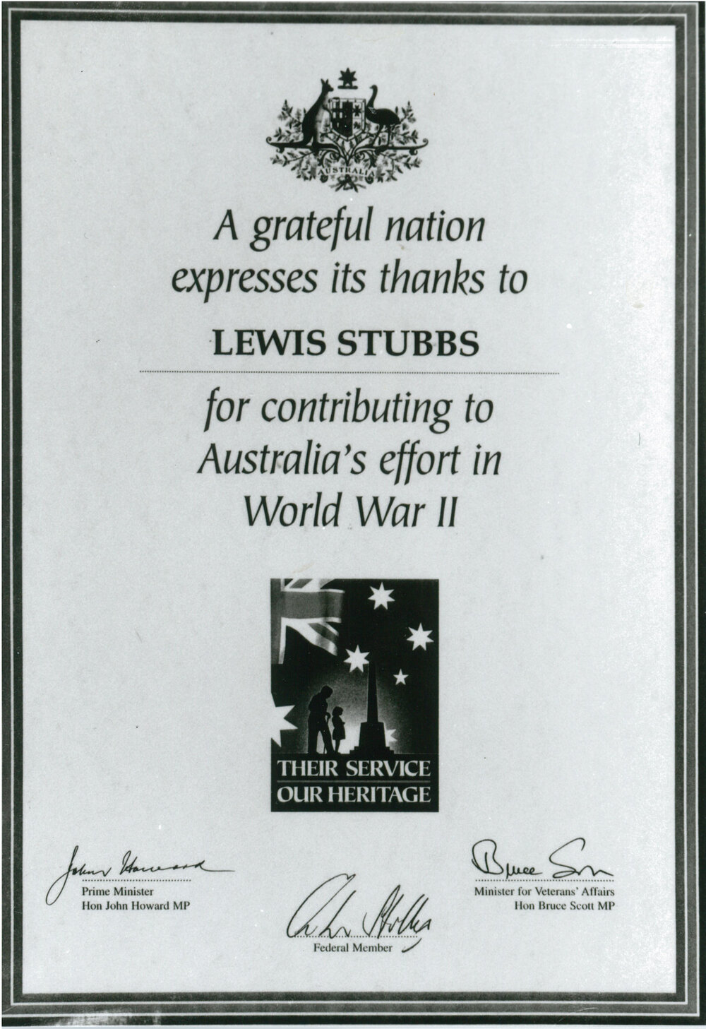 Australia Remembers Certificate