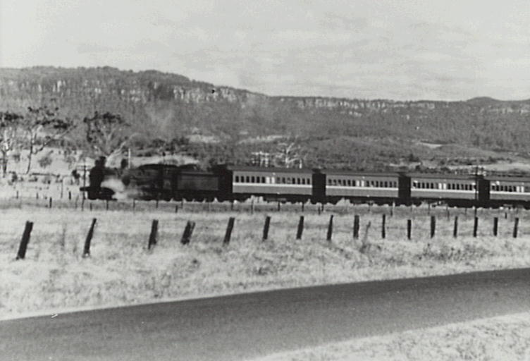 Steam train between Dapto and Oak Flats in the 1950s