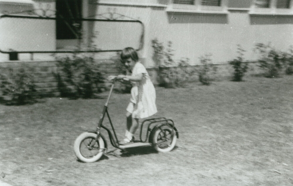 Judy Kirchmajer on a scooter