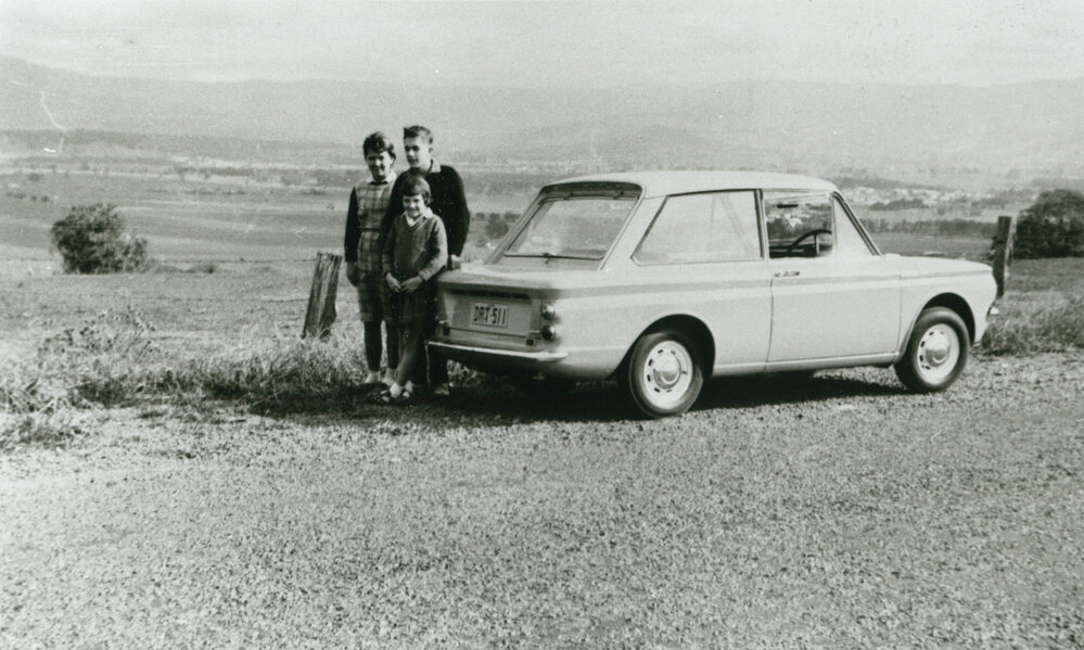 Laszlo, Val and Judy Kirchmajer with Laszlo's first car