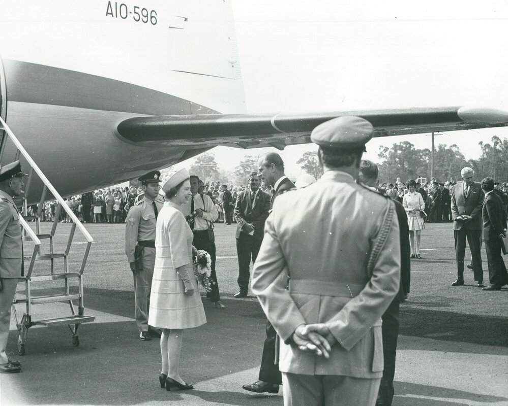 The Queen and Prince Philip at Albion Park Aerodrome