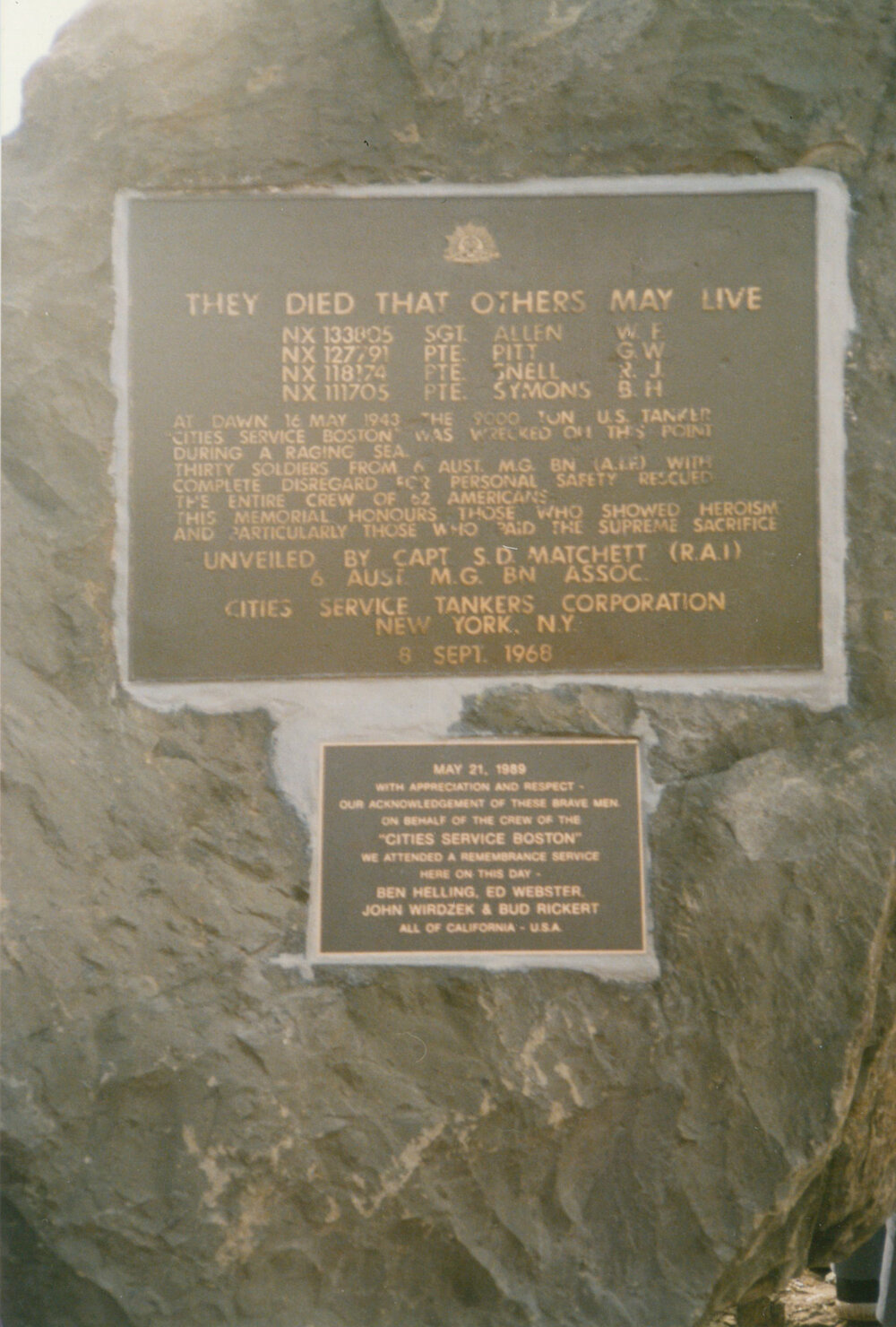 Memorial to the wreck of the 'Cities Service Boston', Bass Point