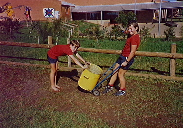 Pupils hauling soil for the garden at Barrack Heights Public School