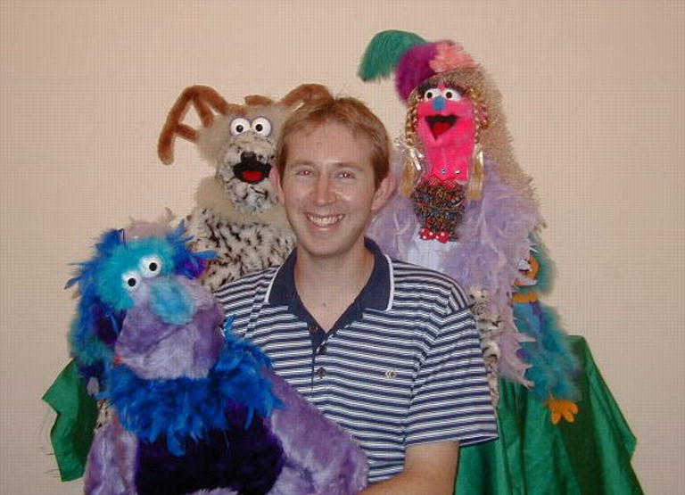 Michael Jazbec with 'The Doogles' puppets