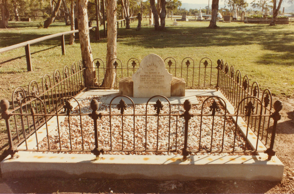 Samuel Atchison headstone, Albion Park Pioneer Cemetery