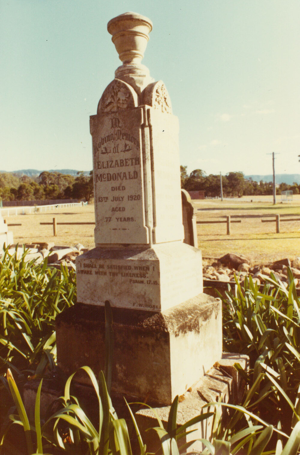McDonald family headstone, Albion Park Pioneer Cemetery