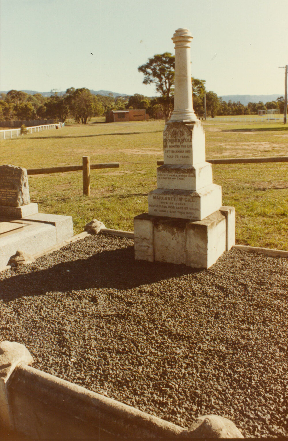 Archibald and Margaret McGill headstone, Albion Park Pioneer Cemetery