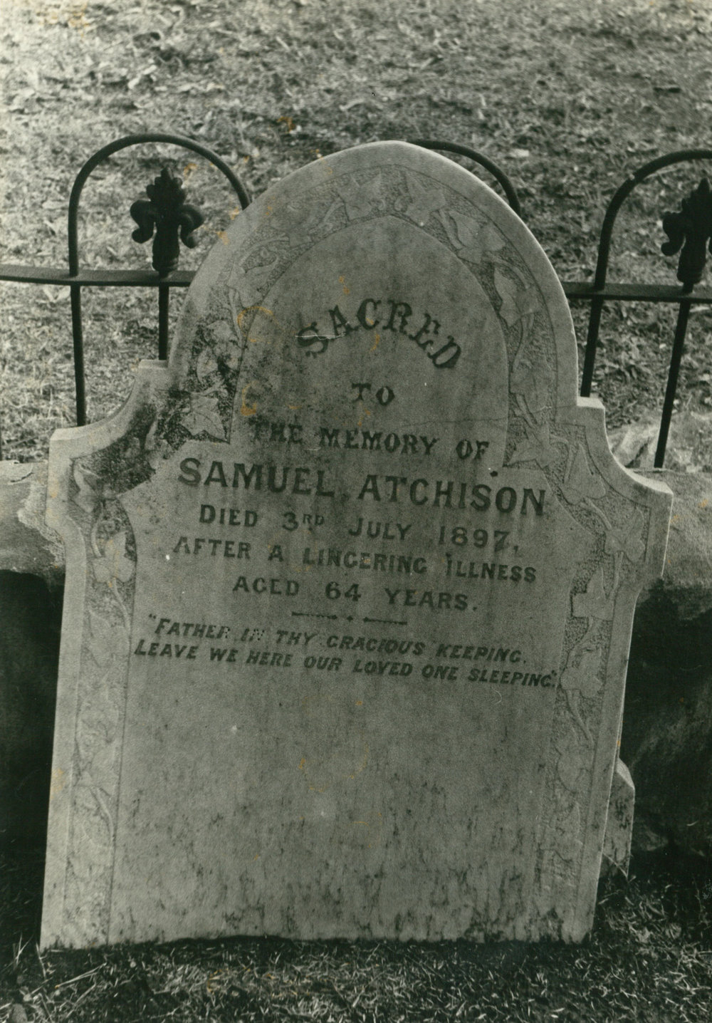 Samuel Atchison headstone, Albion Park Pioneer Cemetery