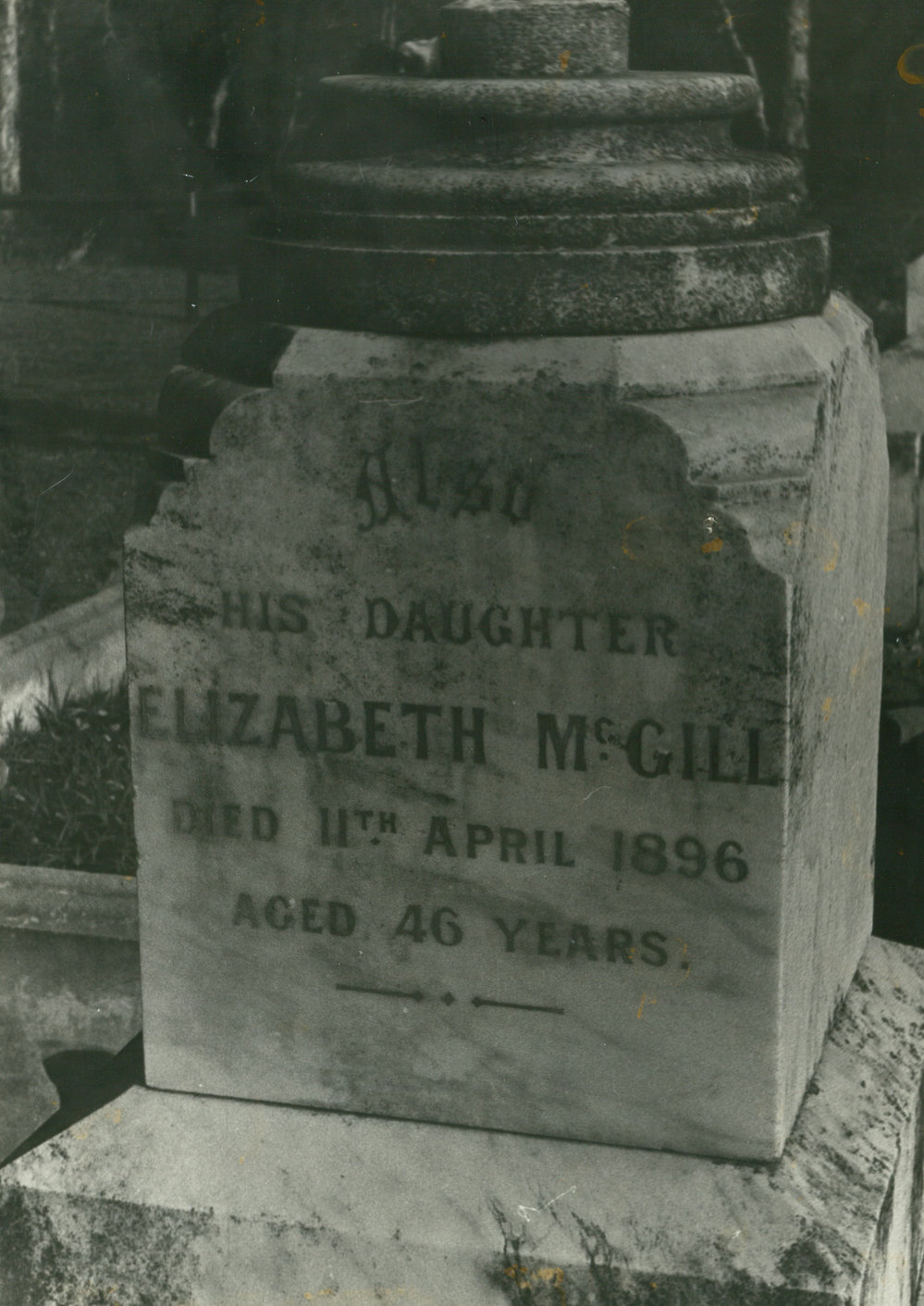 Elizabeth McGill headstone, Albion Park Pioneer Cemetery