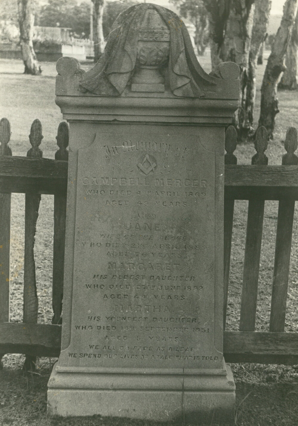 Mercer Family headstone, Albion Park Pioneer Cemetery