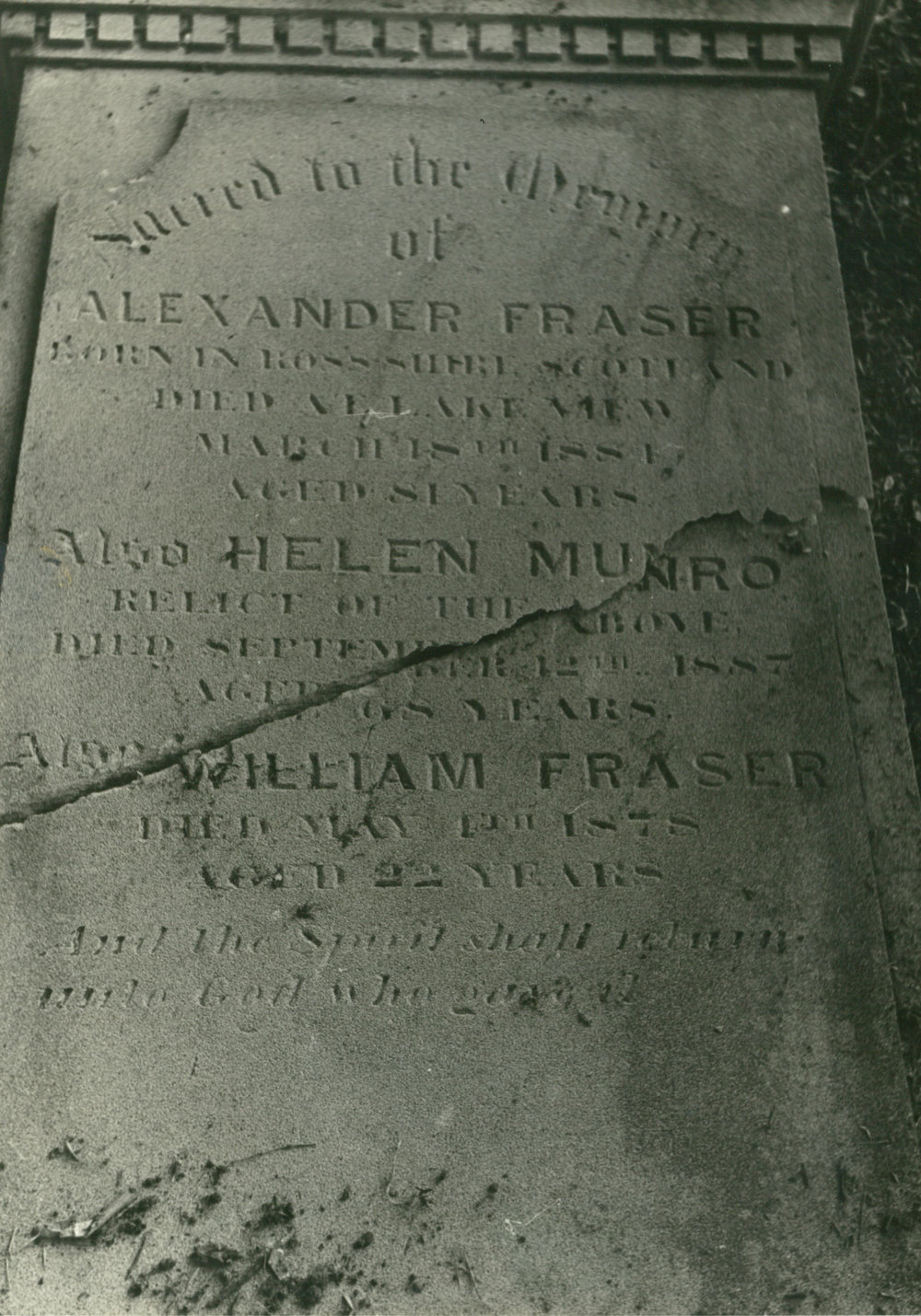 Fraser Family headstone, Albion Park Pioneer Cemetery