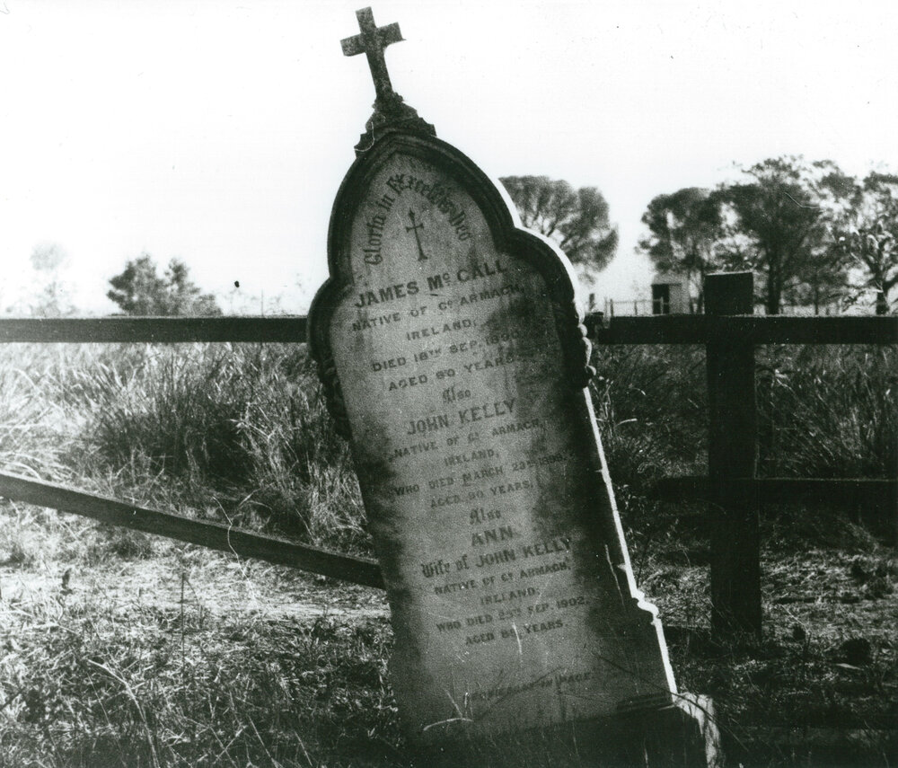 James McCall &amp; John &amp; Ann Kelly headstone at Albion Park Catholic Cemetery