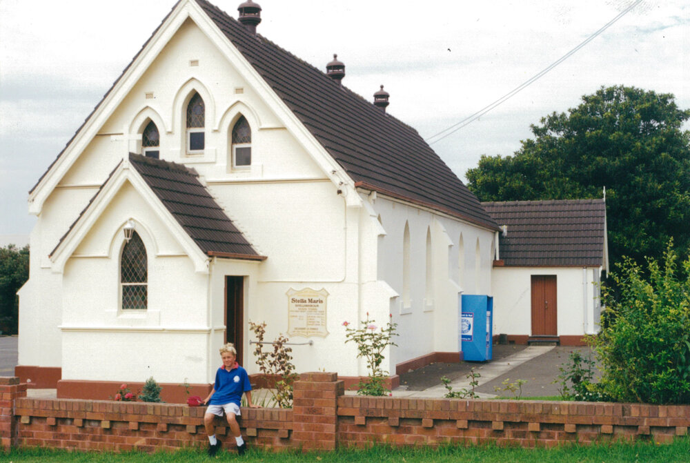 Nathan Peretta outside Stella Maris Roman Catholic Church, Shellharbour