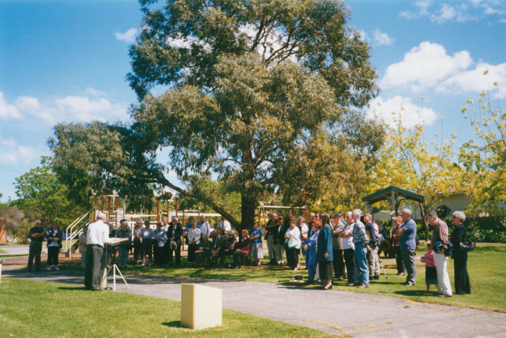 Dedication of historical plaques in L R Mood Park, Albion Park
