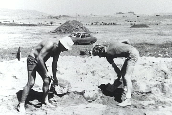 Bernard 'Spud' Costello and Neil Irving digging foundations for Shellharbour Golf Club