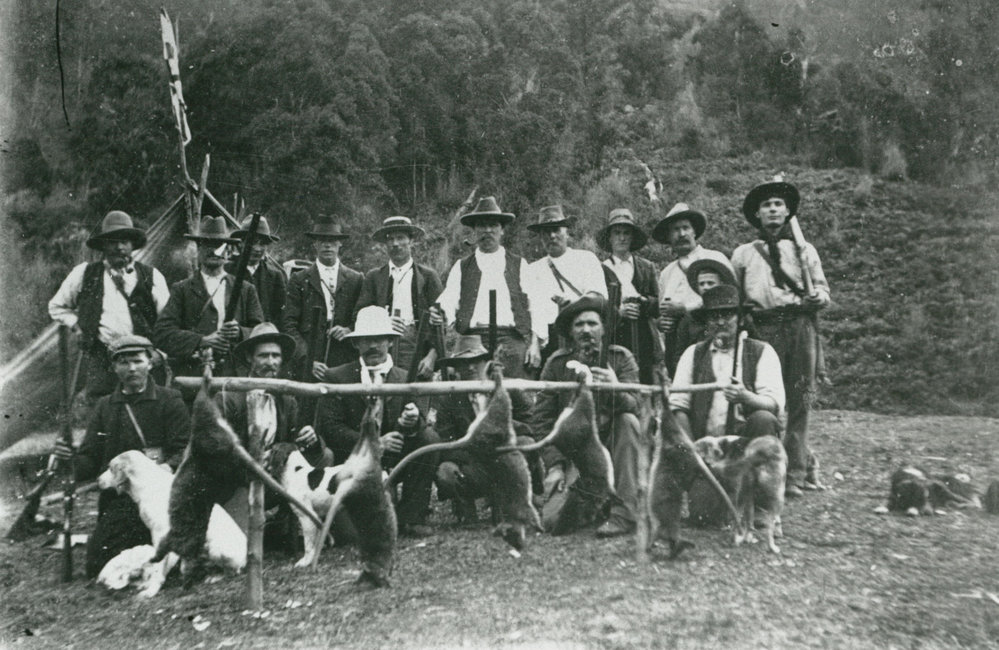 Hunting party with wallaby catch at 'Clover Hill'