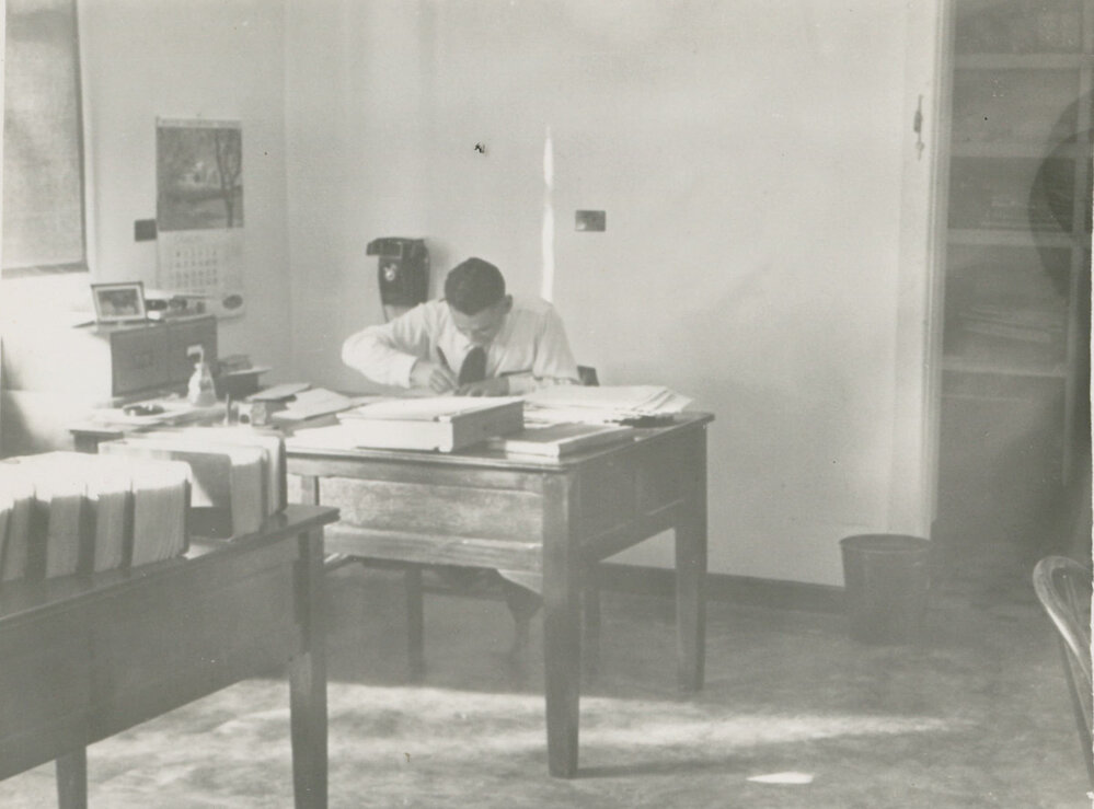 An office in the Council Chambers at Albion Park in the 1950s