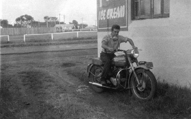 Bob Stewart on a 1950 Triumph Thunderbird motor bike