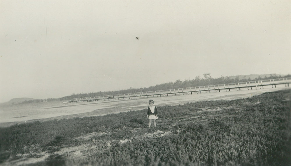 Looking south towards the jetty at Koona Bay, Lake Illawarra about 1935