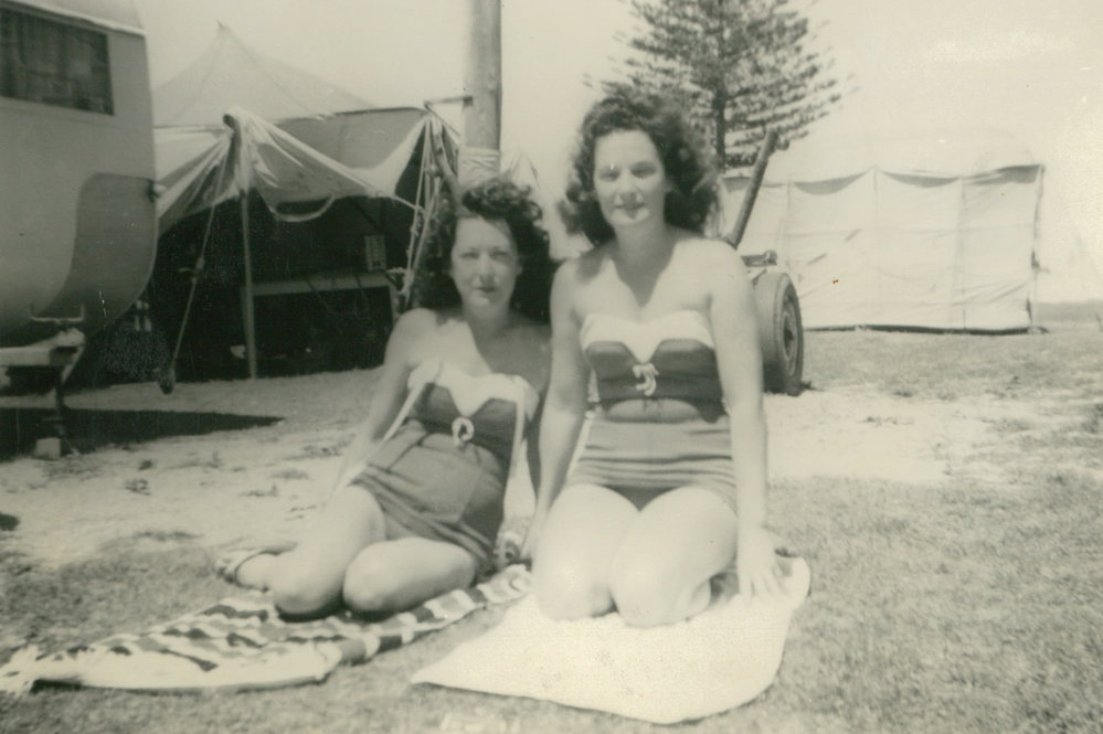 Sunbathers at Bassett Park caravan park in the 1950s