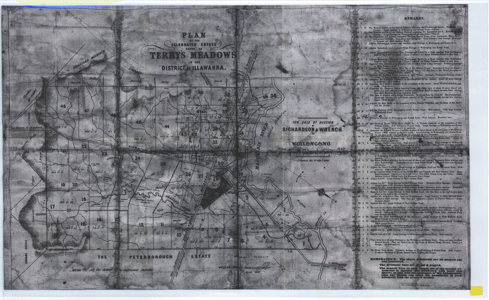 Plan of Terry's Meadows Estate 1860 and Remarks