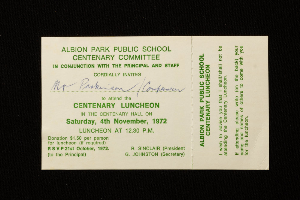Ticket to Albion Park School Centenary Luncheon