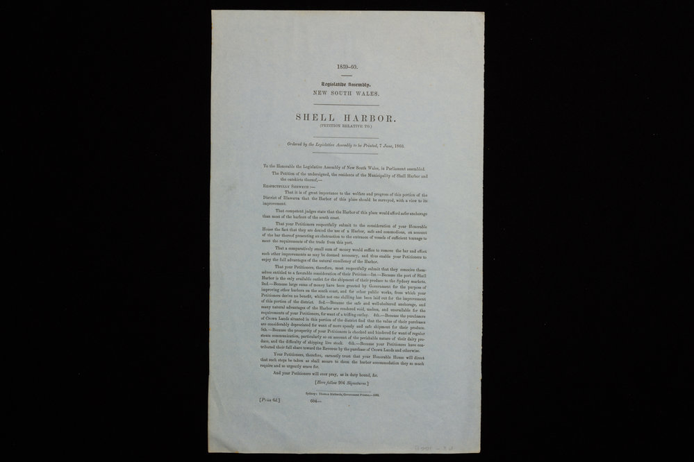 Legislative Assembly NSW Shell Harbour Petition
