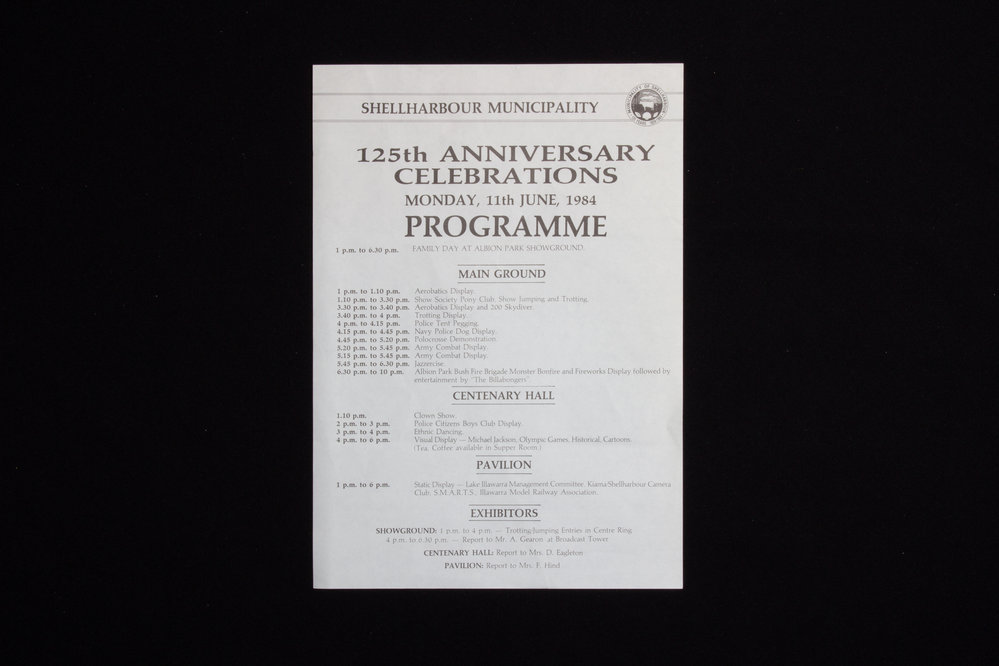 Shellharbour Municipality 125th Anniversary Celebrations Programme