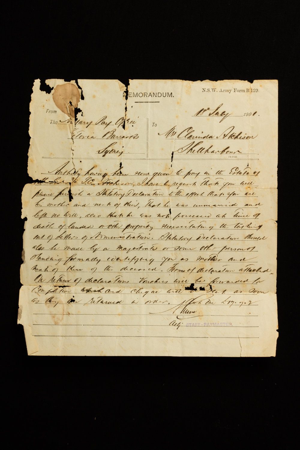 Memorandum to Clorinda Atchison