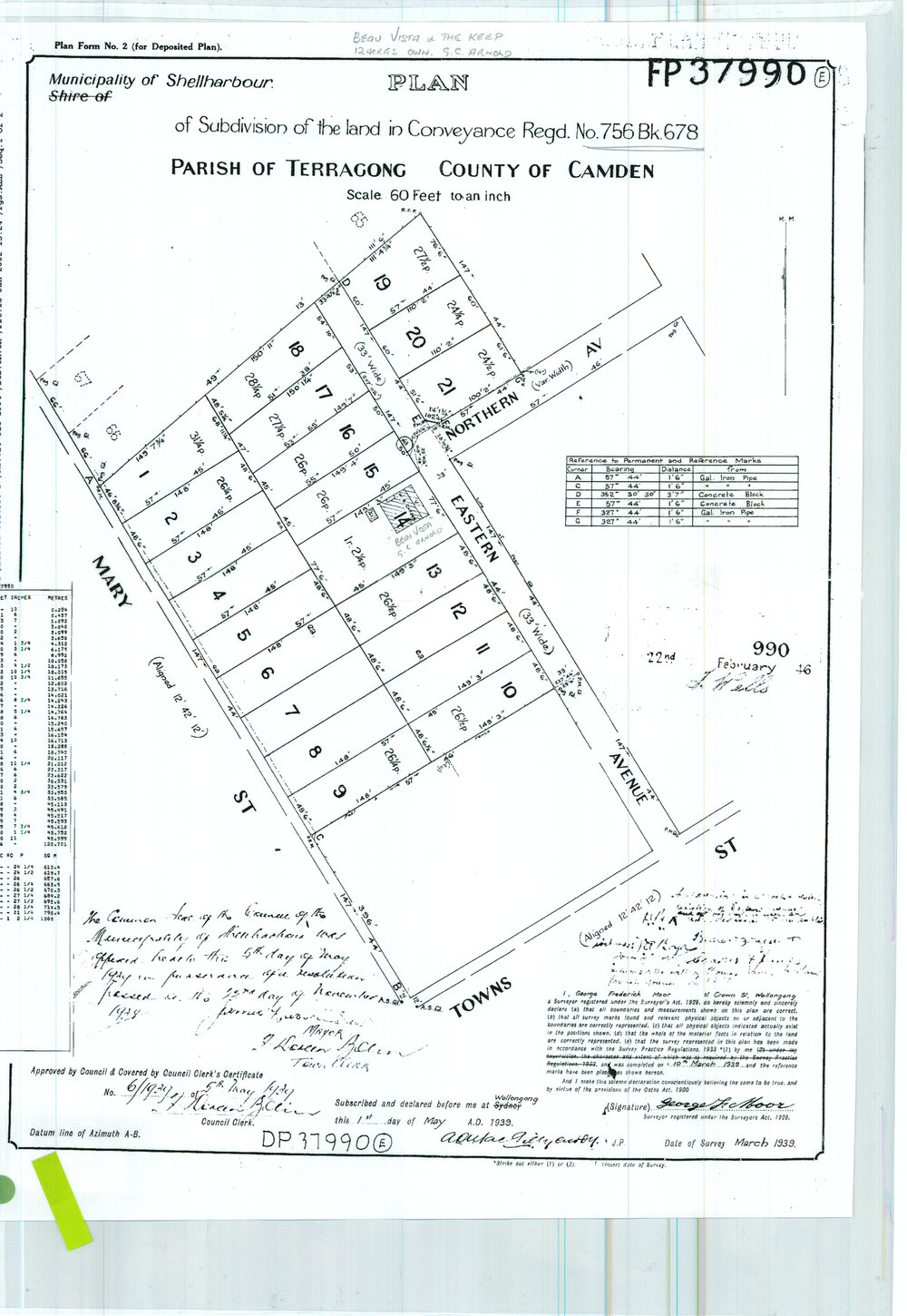 Plan Subdivision Conveyance Registered No 756 Book 678