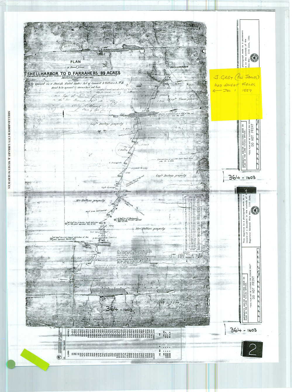 Plan of Road from Shellharbour to D. Farrahers 89 Acres (Old Princes Highway)