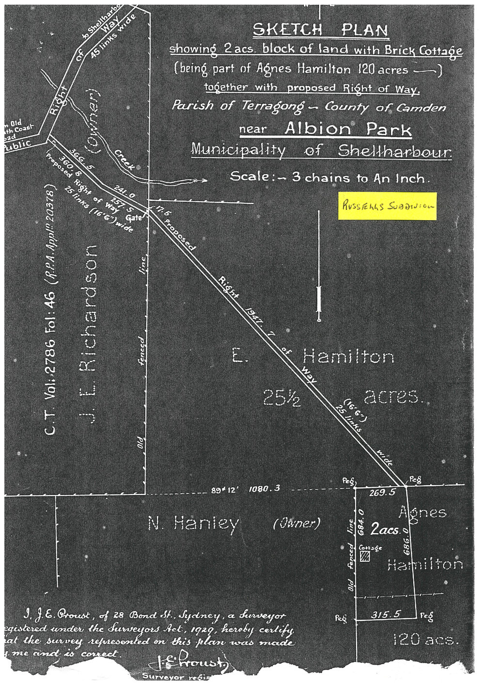 Plan Russell's Subdivision and 'Kimmorley'