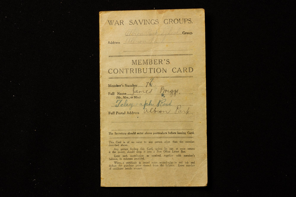War Savings Group Contribution Card 
