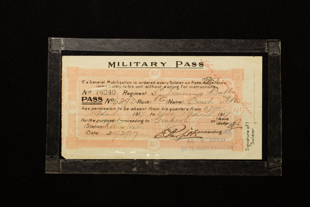 Military Passes - Augustus Milton East.