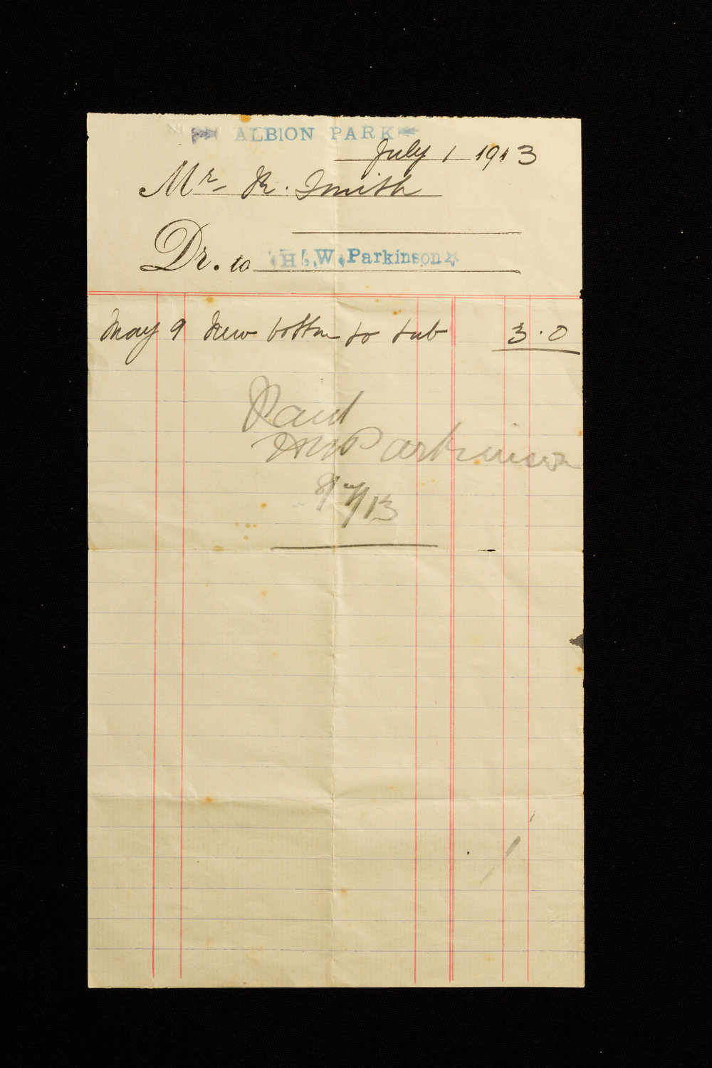 Receipt From Henry W. Parkinson 