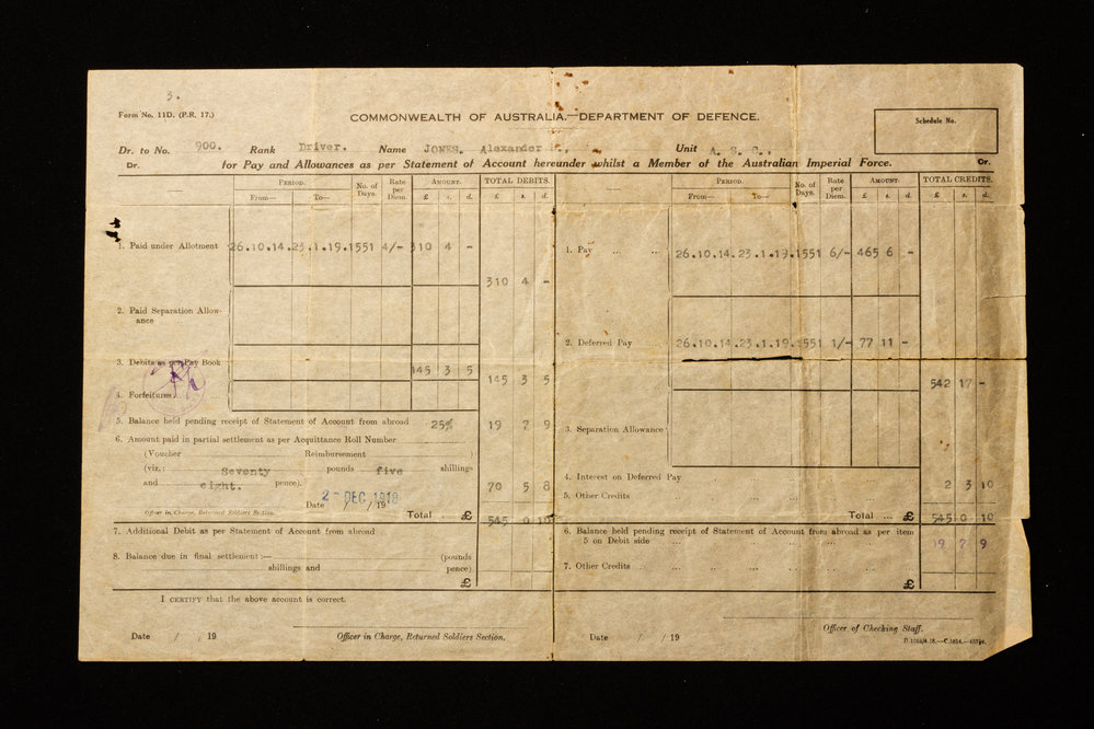 Commonwealth of Australia Department of Defence Pay And Allowances Statement - Alexander Bromley Jones