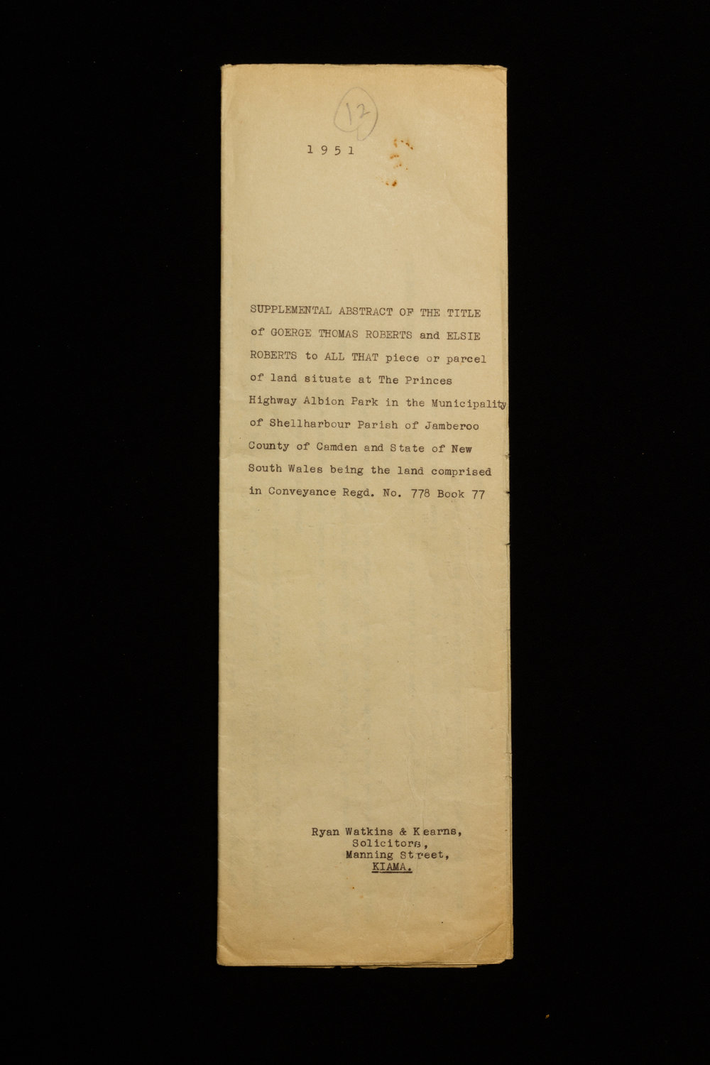 Supplemental Abstract Of Title Anston House