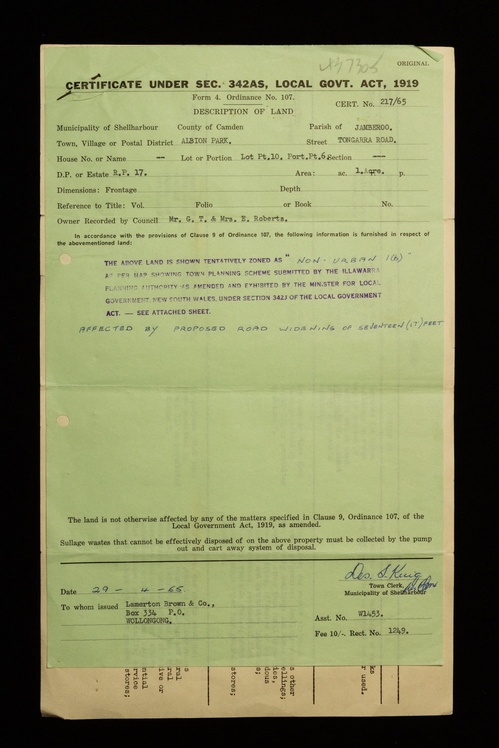 Ordinance Certificate Anston House