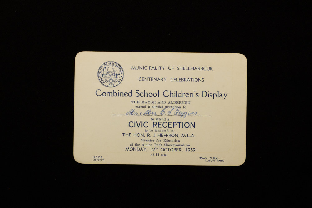 Municipality of Shellharbour Centenary Celebrations Combined School Children's Display Invitation