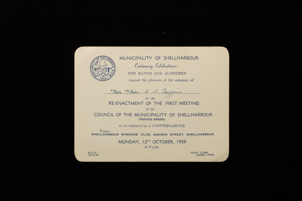 Municipality of Shellharbour Centenary Celebrations Reenactment First Council Meeting Invitation