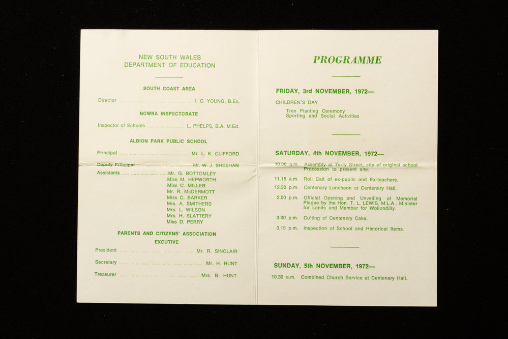 Souvenir Programme Albion Park Public School Centenary