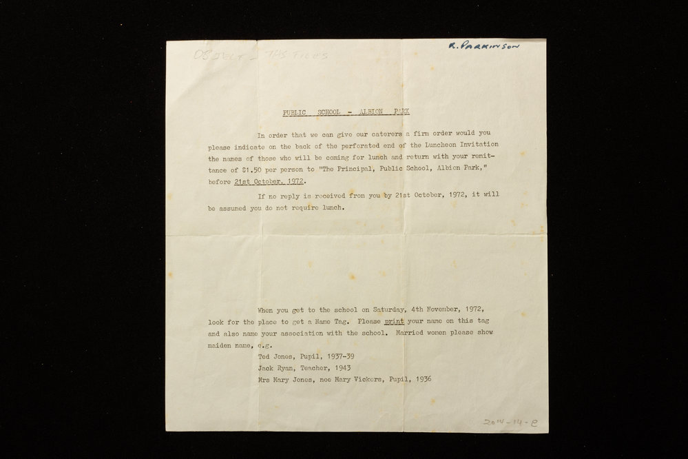 RSVP Letter Albion Park Public School Centenary Luncheon