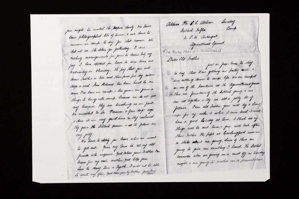 Letter from Samuel Charles Atchison to his Mother Clorinda.