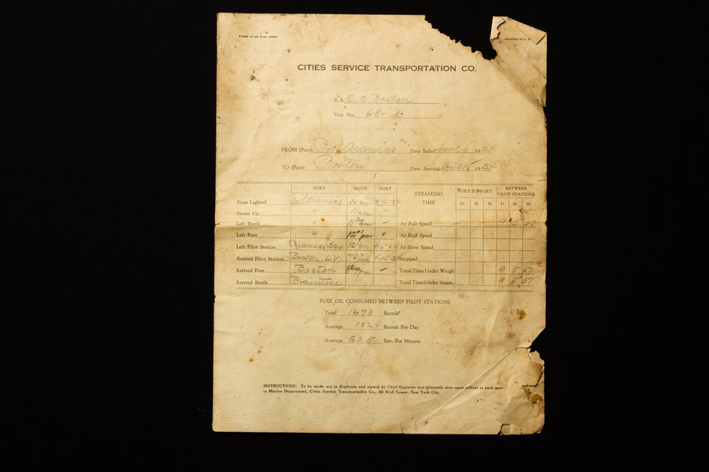 SS Cities Service Boston Engineers Log