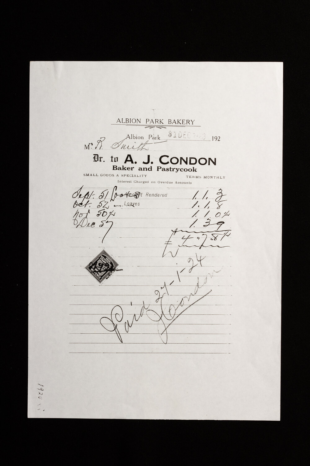 Albion Park Bakery Receipt 